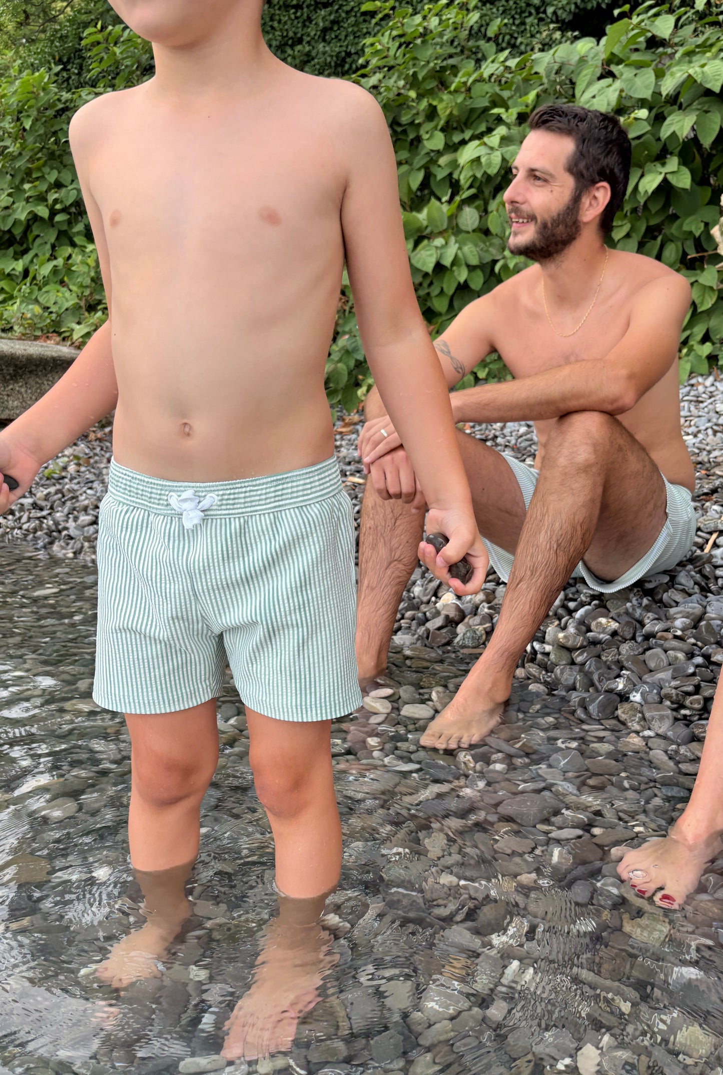 Children's &amp; Baby Swim Shorts – Almond Green Seersucker