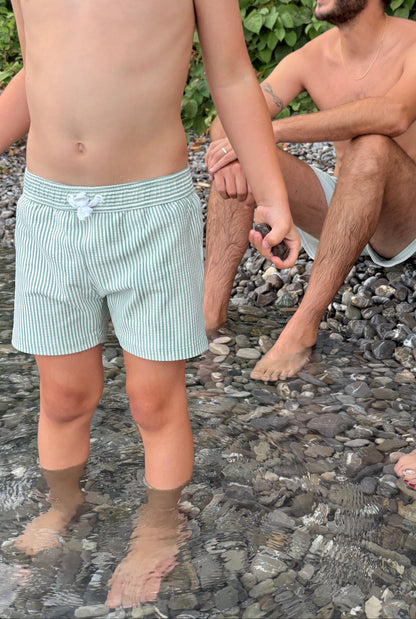 Short de bain enfant & bébé – Seersucker Vert Amande